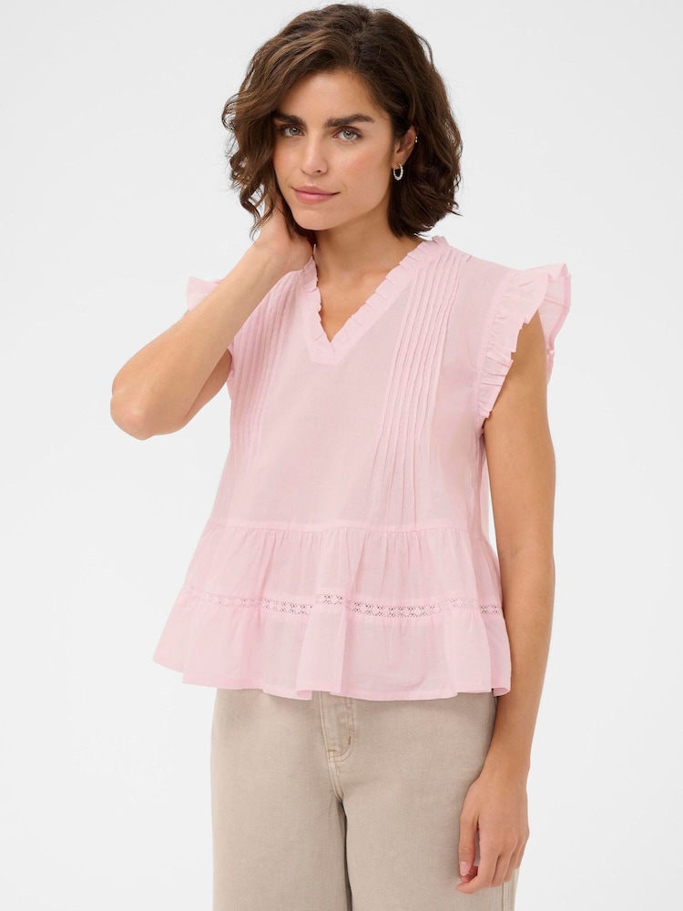 Kaffe Pink KAvalerie Ruffle Peplum Blouse - Image 1 of 6