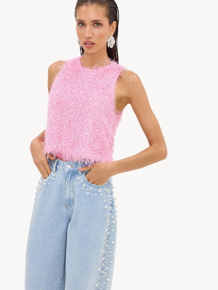 LOAVIES Lush & Light Pink Top With Fringes - 画像 1 / 4