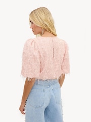 LOAVIES Pink Flare Of Magic Pink Top With Sequins And Fringe - Image 2 of 4