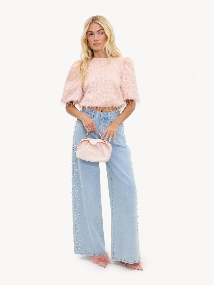 LOAVIES Pink Flare Of Magic Pink Top With Sequins And Fringe - Image 4 of 4 LOAVIES Pink Flare Of Magic Pink Top With Sequins And Fringe - Image 4 of 4