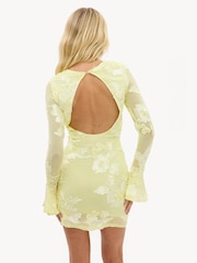LOAVIES Yellow Wrapped In Magic Yellow Dress With Mesh And Floral Details - Image 2 of 4