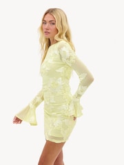 LOAVIES Yellow Wrapped In Magic Yellow Dress With Mesh And Floral Details - Image 4 of 4