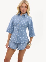 LOAVIES Blue Ready For Anything Light Blue Denim Shorts With Polka Dots - Image 4 of 4