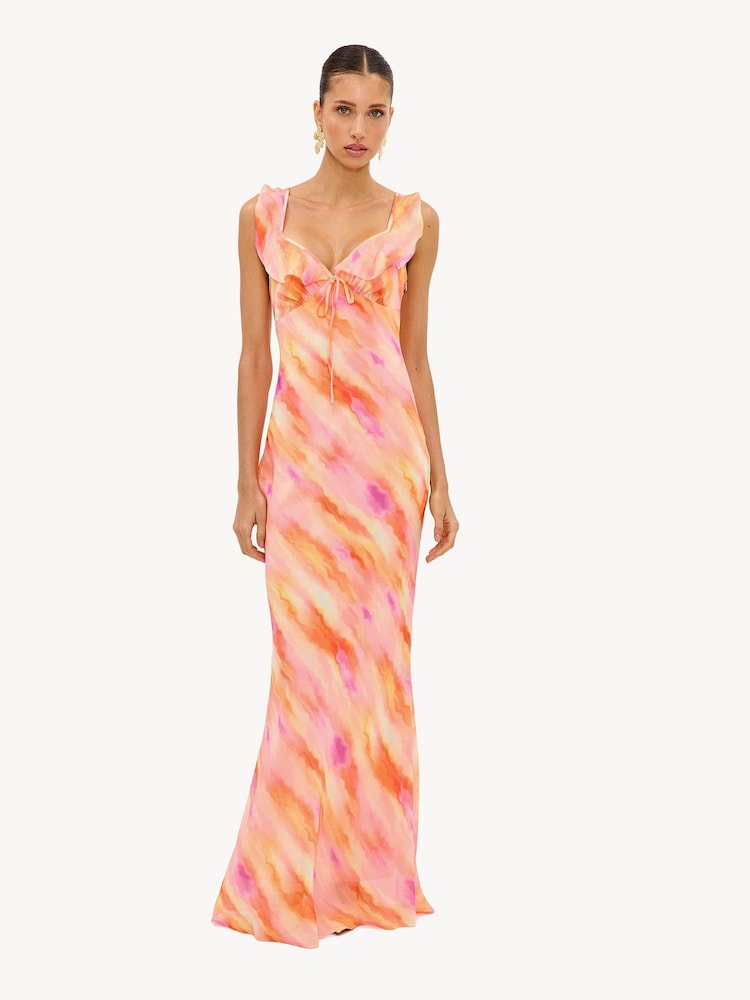 LOAVIES Orange Wildflower Haze Coral-Colored Maxi Dress With Color Gradient - Image 1 of 4
