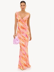 LOAVIES Orange Wildflower Haze Coral-Colored Maxi Dress With Color Gradient - Image 4 of 4