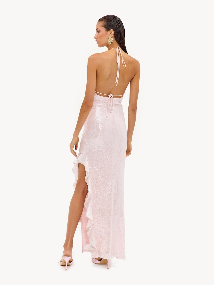 LOAVIES Pink Glimmering Moments Light Pink Maxi Dress With Sequins - Image 2 of 4 LOAVIES Pink Glimmering Moments Light Pink Maxi Dress With Sequins - Image 2 of 4