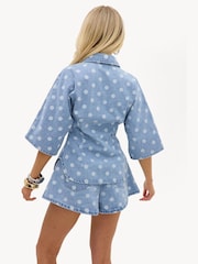 LOAVIES Blue The Stillness Of Us Light Blue Denim Blouse With Polka Dots - Image 2 of 4