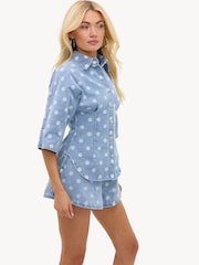 LOAVIES Blue The Stillness Of Us Light Blue Denim Blouse With Polka Dots - Image 3 of 4