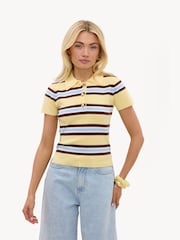 LOAVIES Yellow Inspired By Love Striped Polo Shirt - Image 1 of 5