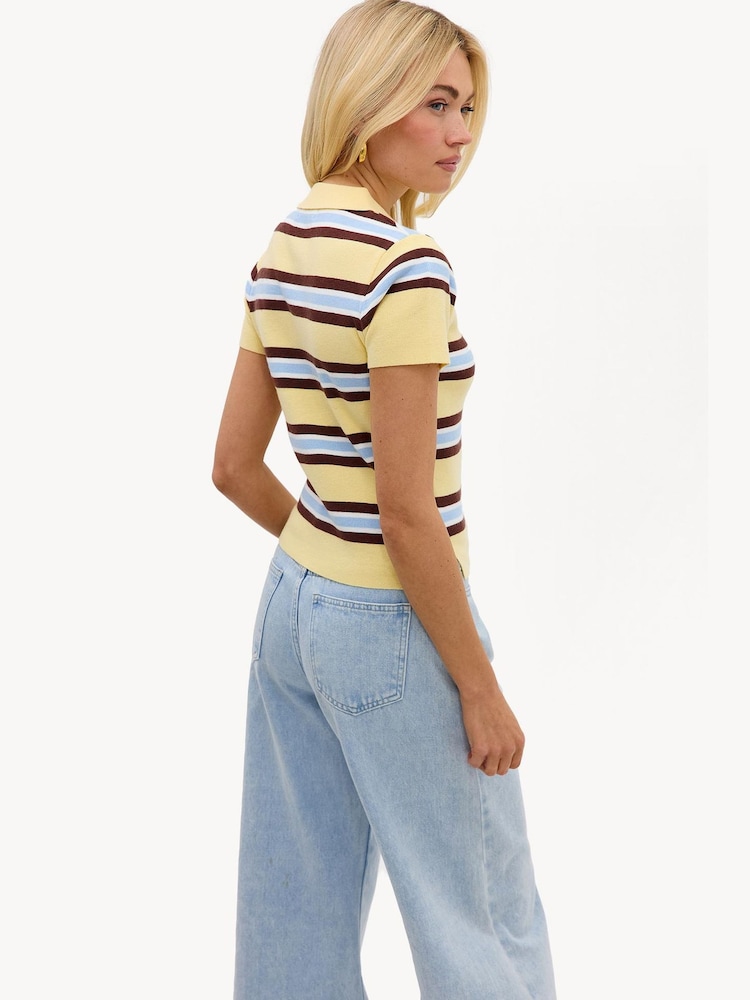 LOAVIES Yellow Inspired By Love Striped Polo Shirt - Image 2 of 5 LOAVIES Yellow Inspired By Love Striped Polo Shirt - Image 2 of 5