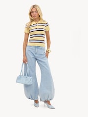LOAVIES Yellow Inspired By Love Striped Polo Shirt - Image 4 of 5