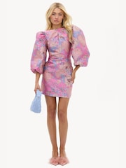 LOAVIES Wild Hearts Soar Pink Satin-Look Dress With Floral Print And Bow Detail - 画像 4 / 4