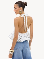 LOAVIES White Pearl And Paradise White Balloon Halter Top With Polka Dots - Image 2 of 4
