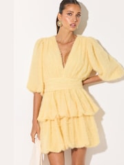 LOAVIES Yellow The Petal'S Truth Yellow Dress With Puff Sleeves And Ruffles - Image 1 of 4