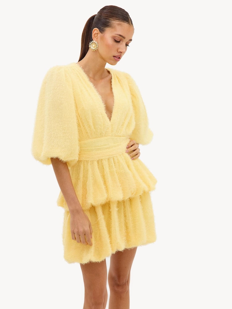 LOAVIES Yellow The Petal'S Truth Yellow Dress With Puff Sleeves And Ruffles - Image 4 of 4