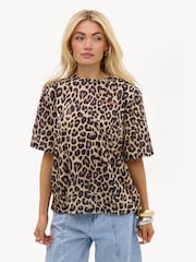 LOAVIES Brown Wild And Free Brown Short-Sleeved Shirt With Leopard Print - Image 1 of 4