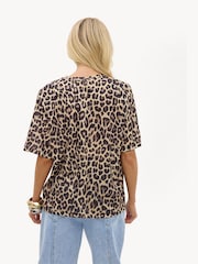 LOAVIES Brown Wild And Free Brown Short-Sleeved Shirt With Leopard Print - Image 2 of 4