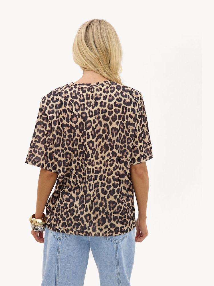 LOAVIES Brown Wild And Free Brown Short-Sleeved Shirt With Leopard Print - Image 2 of 4