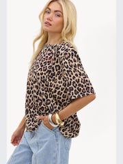 LOAVIES Brown Wild And Free Brown Short-Sleeved Shirt With Leopard Print - Image 3 of 4