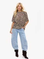 LOAVIES Brown Wild And Free Brown Short-Sleeved Shirt With Leopard Print - Image 4 of 4