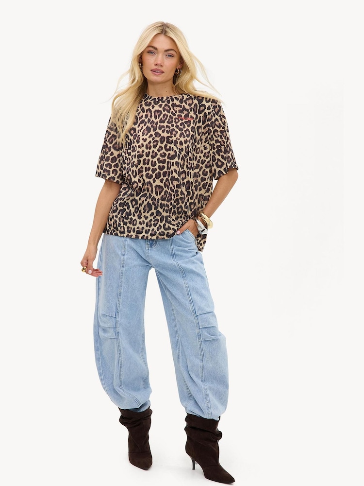 LOAVIES Brown Wild And Free Brown Short-Sleeved Shirt With Leopard Print - Image 4 of 4