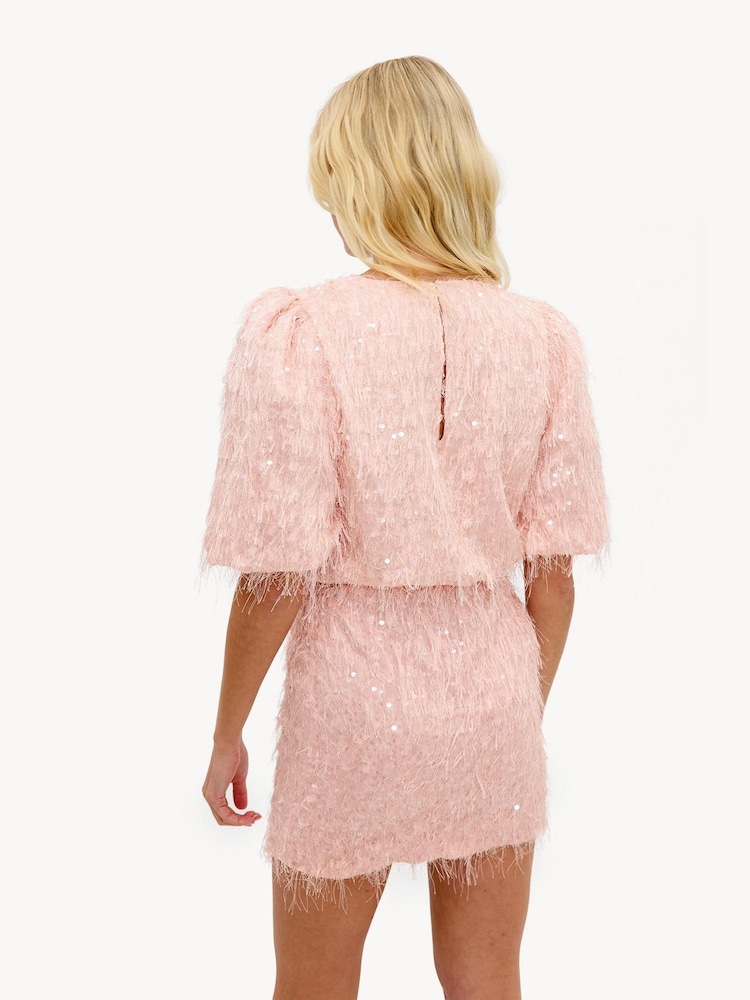 LOAVIES Pink Night Bloom Pink Skirt With Sequins And Fringe - Image 2 of 4 LOAVIES Pink Night Bloom Pink Skirt With Sequins And Fringe - Image 2 of 4
