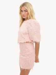 LOAVIES Pink Night Bloom Pink Skirt With Sequins And Fringe - Image 3 of 4