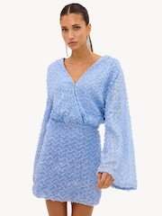 LOAVIES Blue Sunny Aesthetics Light Blue Dress With Sequins And Ruffles - Image 1 of 4
