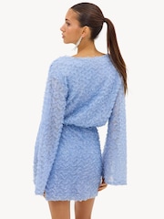 LOAVIES Blue Sunny Aesthetics Light Blue Dress With Sequins And Ruffles - Image 2 of 4