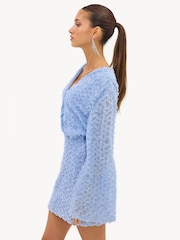 LOAVIES Blue Sunny Aesthetics Light Blue Dress With Sequins And Ruffles - Image 3 of 4