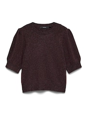 Vero Moda Choclolate Brown Round Neck Puff Sleeve Knitted Jumper - Image 1 of 1