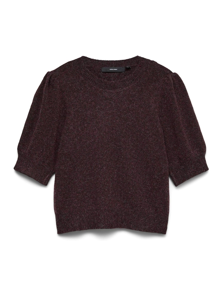 Vero Moda Choclolate Brown Round Neck Puff Sleeve Knitted Jumper - Image 1 of 1