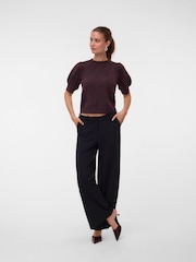 Vero Moda Choclolate Brown Round Neck Puff Sleeve Knitted Jumper - Image 4 of 5