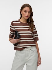 VERO MODA Cocoa Brown Short Sleeve Round Neck Knitted Top - Image 1 of 4
