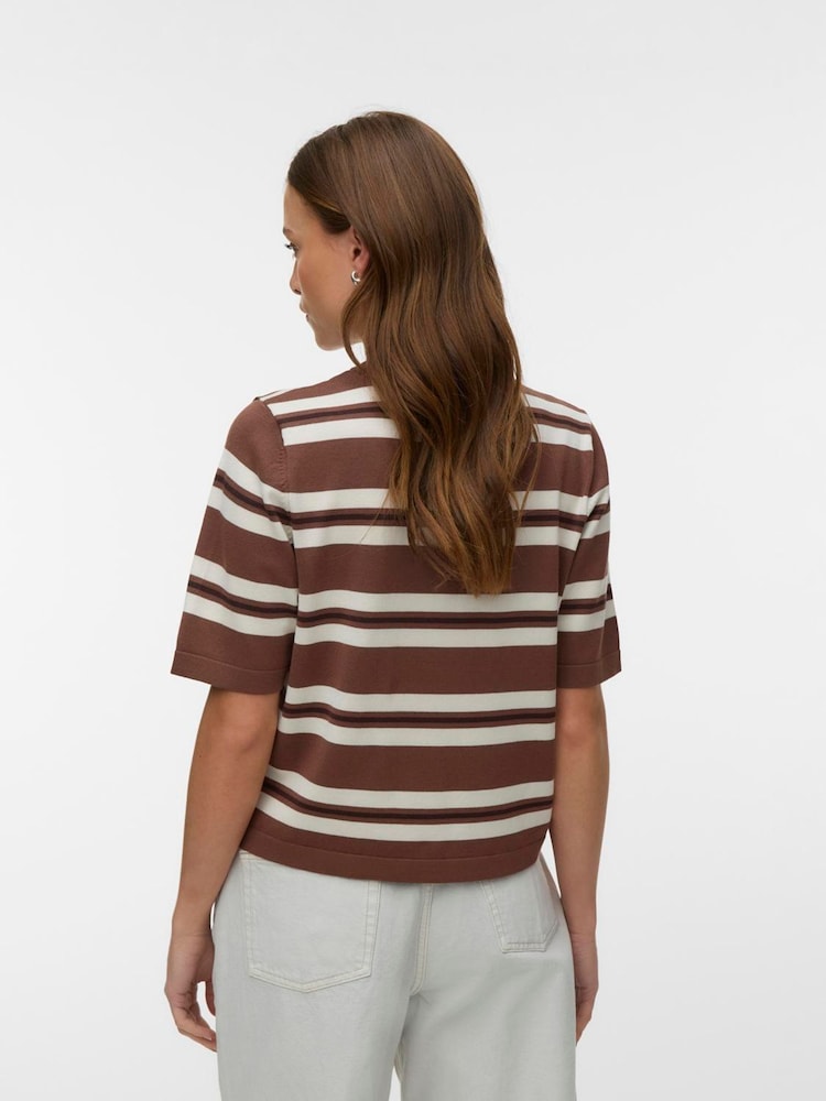 VERO MODA Cocoa Brown Short Sleeve Round Neck Knitted Top - Image 2 of 4