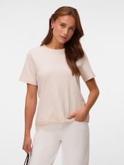 Vero Moda Cream Lace Trim Short Sleeve T-Shirt - Image 1 of 5