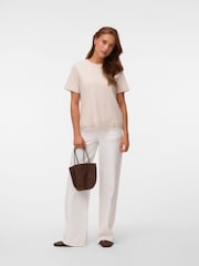 Vero Moda Cream Lace Trim Short Sleeve T-Shirt - Image 2 of 5