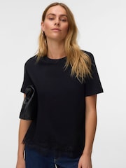 Vero Moda Black Lace Trim Short Sleeve T-Shirt - Image 1 of 5