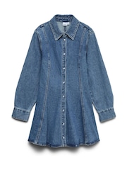 VERO MODA Blue Long Sleeve Fit and Flare Short Denim Dress - Image 5 of 6