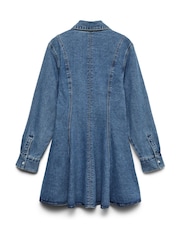 VERO MODA Blue Long Sleeve Fit and Flare Short Denim Dress - Image 6 of 6