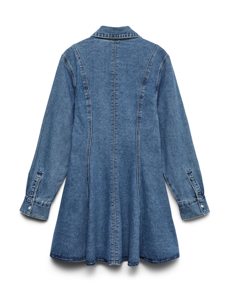 VERO MODA Blue Long Sleeve Fit and Flare Short Denim Dress - Image 6 of 6 VERO MODA Blue Long Sleeve Fit and Flare Short Denim Dress - Image 6 of 6
