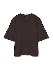 VERO MODA Brown Short Sleeve Round Neck Knitted Top - Image 1 of 1