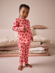 Красный/розовый - Heart Print Snuggle Pyjamas 1 Pack (9mths-9yrs) - Изображение 1 из 7