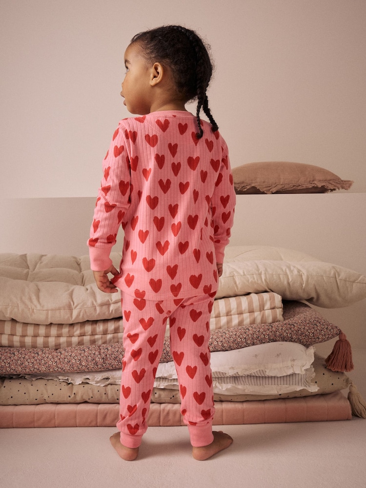 Красный/розовый - Heart Print Snuggle Pyjamas 1 Pack (9mths-9yrs) - Изображение 2 из 7
