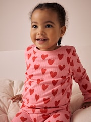 Красный/розовый - Heart Print Snuggle Pyjamas 1 Pack (9mths-9yrs) - Изображение 3 из 7