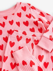 Красный/розовый - Heart Print Snuggle Pyjamas 1 Pack (9mths-9yrs) - Изображение 6 из 7
