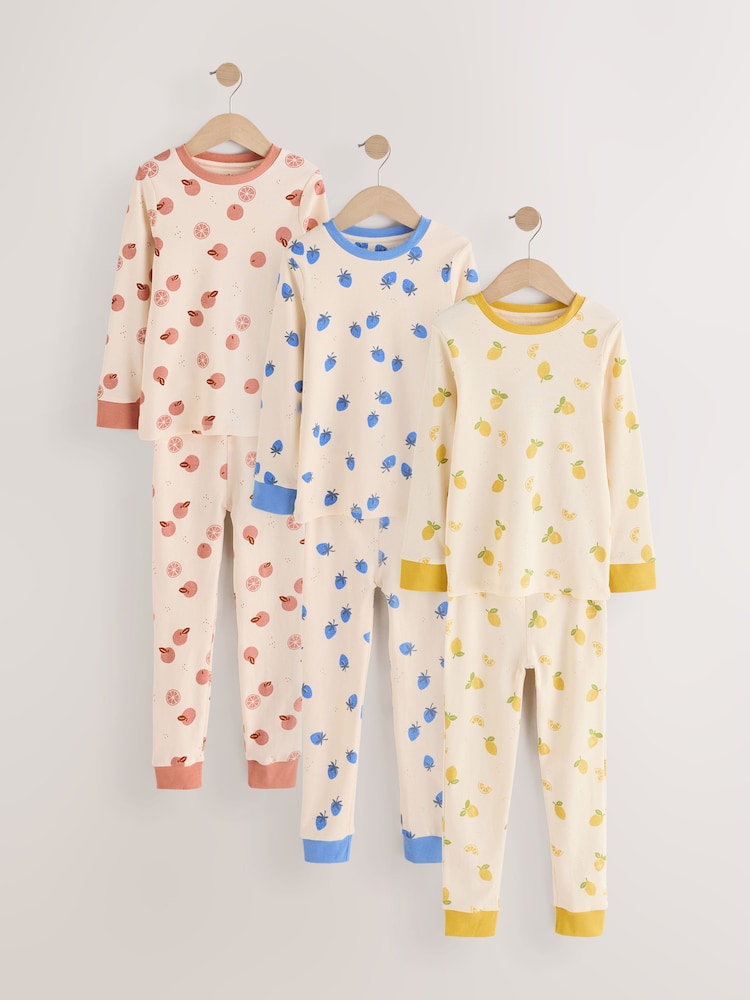 Cream Fruit Print Stampy Snuggle Pyjamas 3 Pack (9mths-12yrs) - Image 3 of 9