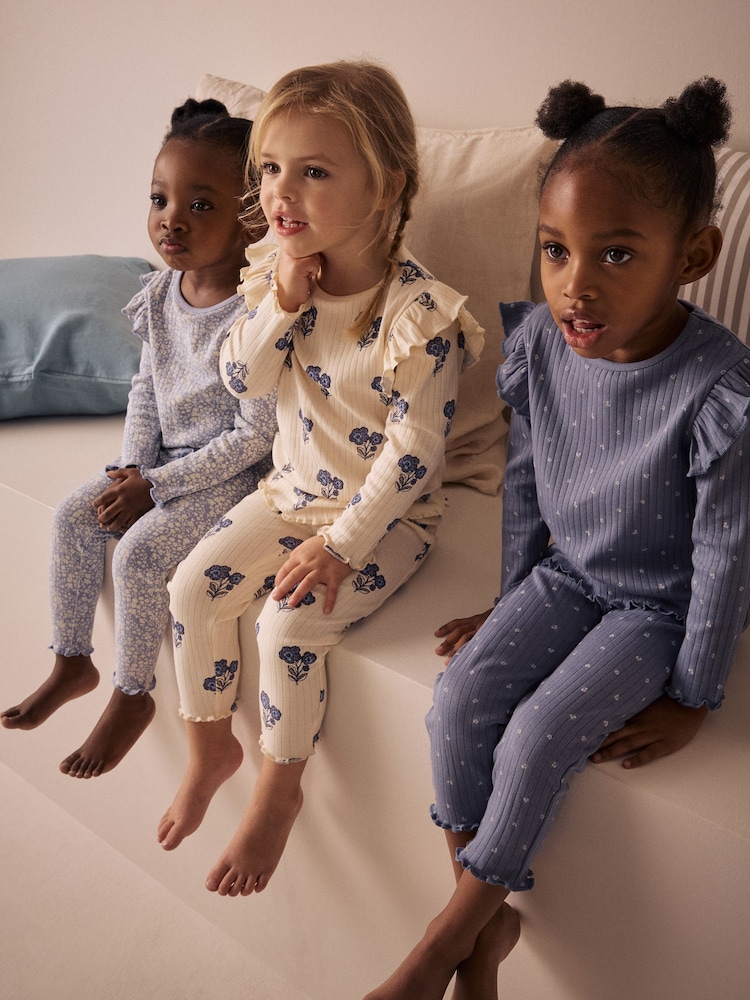 Blau/Weiß - Gerippte Kuschelpyjamas im 3er-Pack (9M.–12J.) - Bild 1 von 6