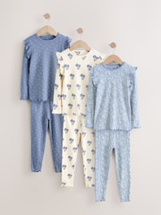 Blue/White Rib Snuggle Pyjamas 3 Pack (9mths-12yrs) - Image 7 of 13