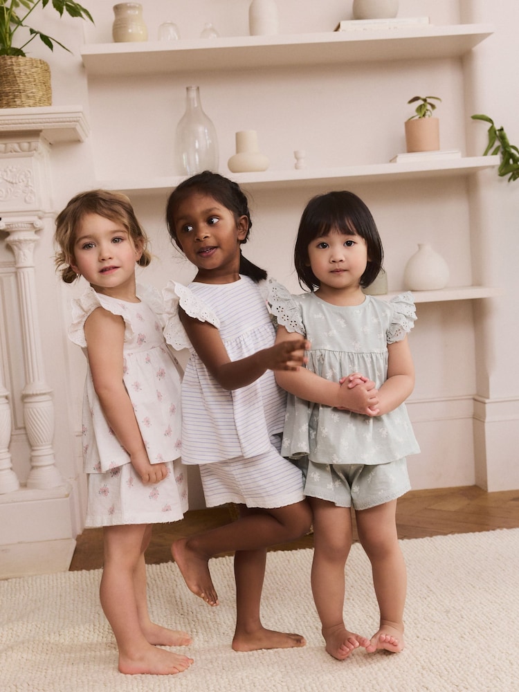 Green Frill Floral Print 100% Cotton Pyjamas 3 Pack (9mths-8yrs) - Image 1 of 1